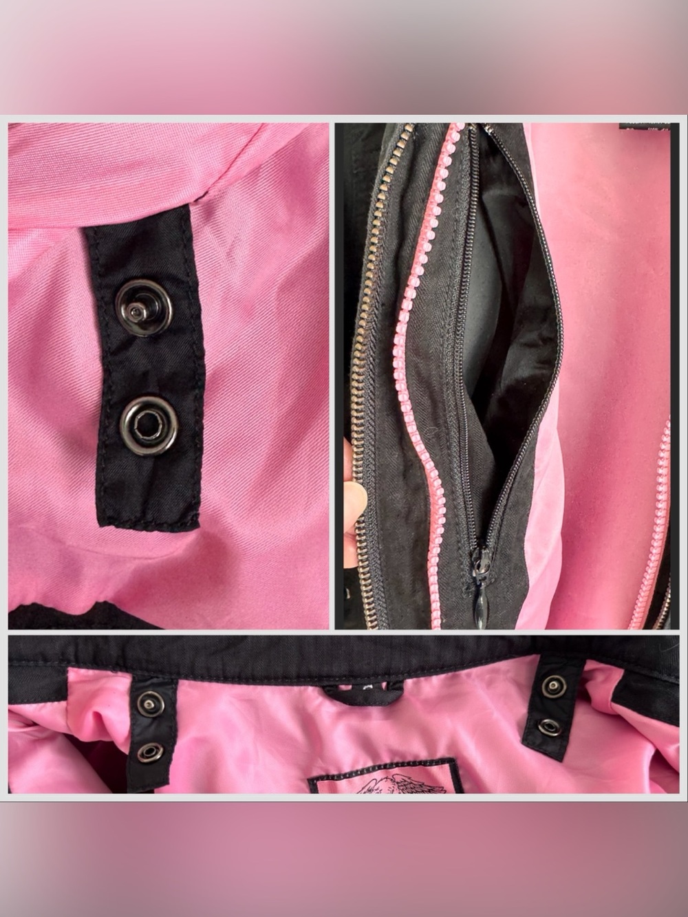 Harley-Davidson Black Cotton Side Lace Up Moto Jacket Pink Script Logo S - Picture 11 of 16